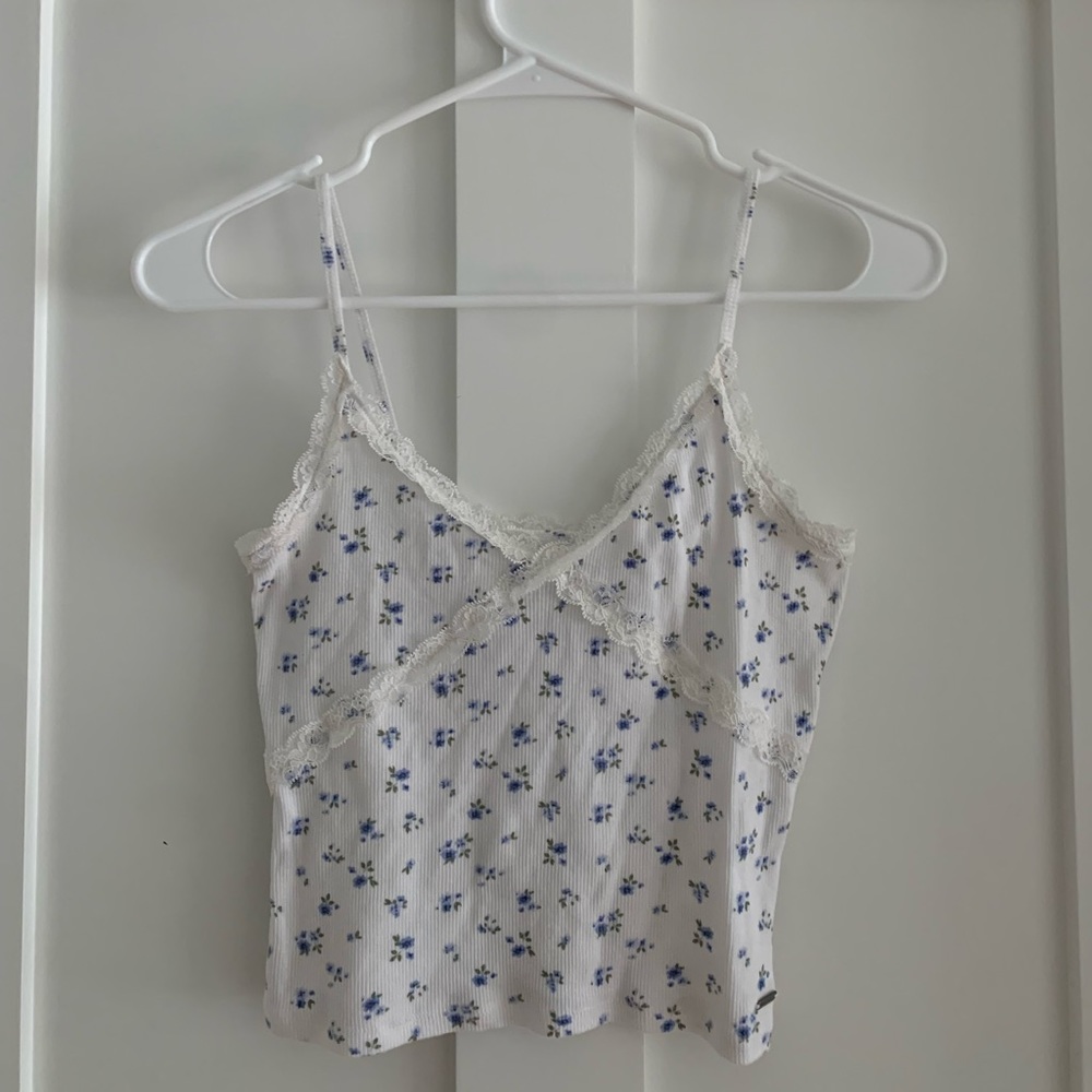 Blue and White Floral Hollister Tank Top